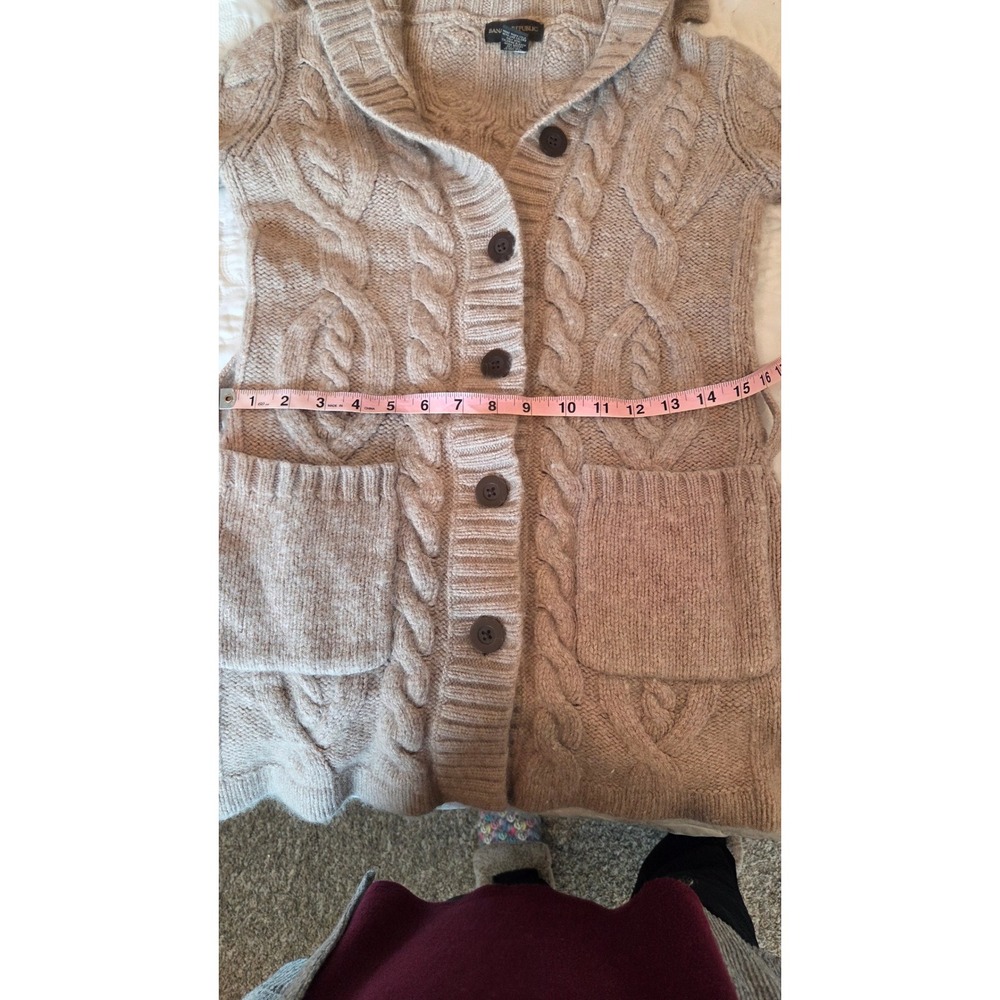Banana Republic Beige Cable Knit Lambswool Angora Cardigan Sweater Belted Medium - Picture 5 of 16